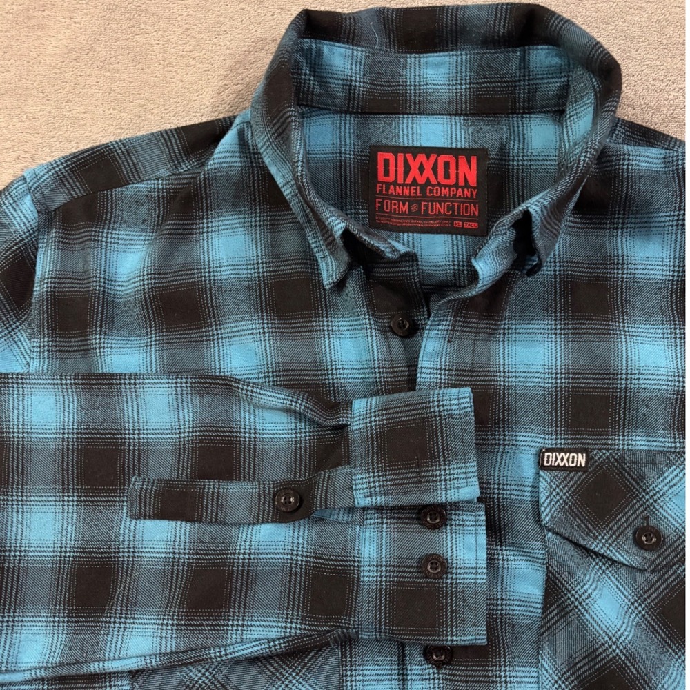 Dixxon Flannel Company Blue Black Plaid D-Tech Shirt XL Tall Mens Long Sleeve